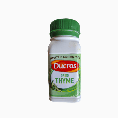 Ducros Curry Powder with Dried Thyme. This unique blend combines rich curry flavors with the fragrant, herbal notes of dried thyme. Perfect for enhancing curries, stews, and marinades