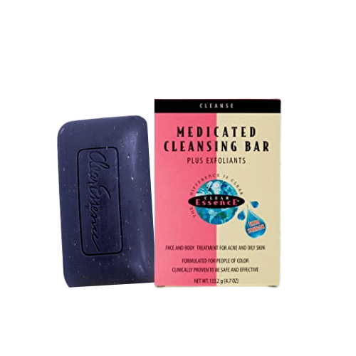 Medicated cleansing bar with packaging on a white background