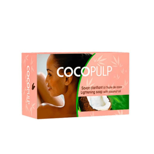 Cocopulp soap packaging with a woman's face and coconut on a white background