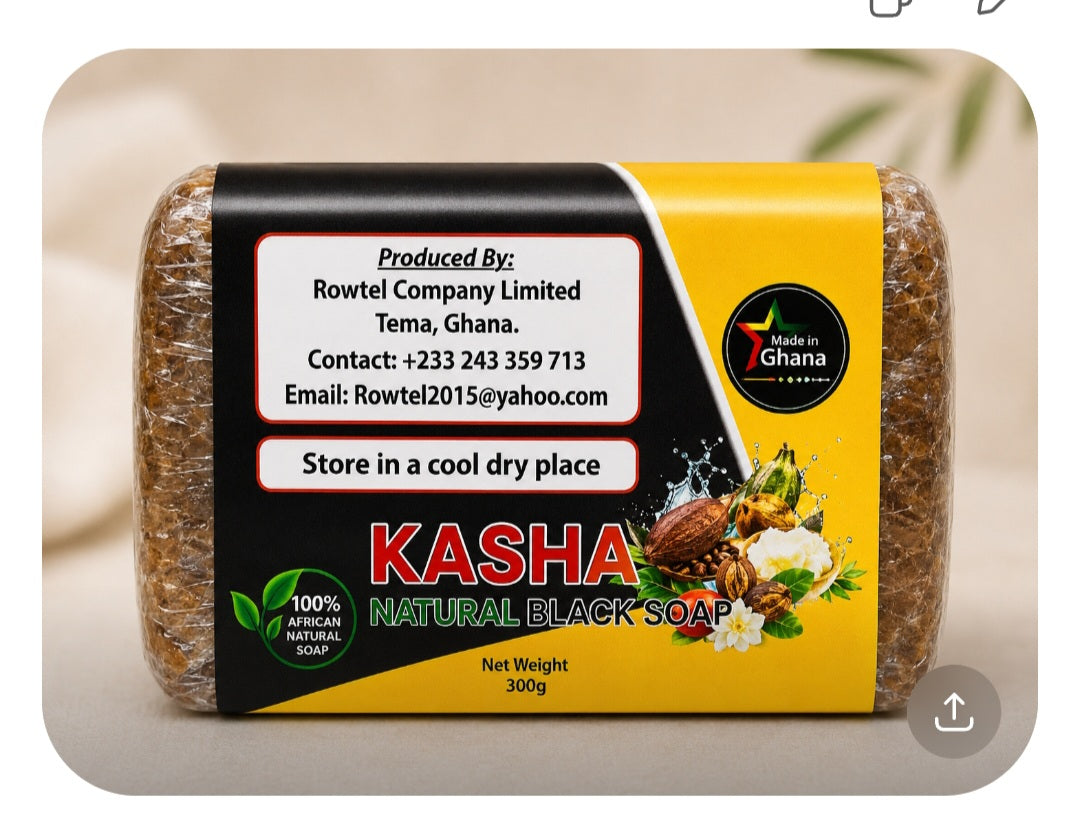 Kasha Natural Black Soap bar with packaging on a neutral background