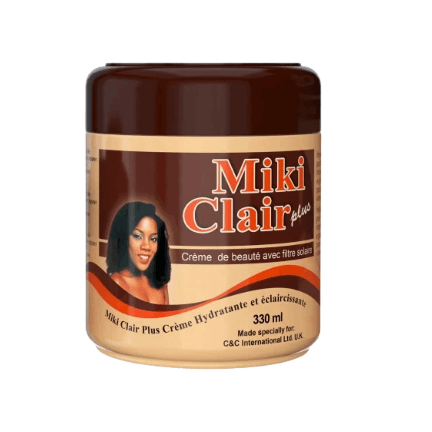 Miki Clair Plus skin care product jar on a white background