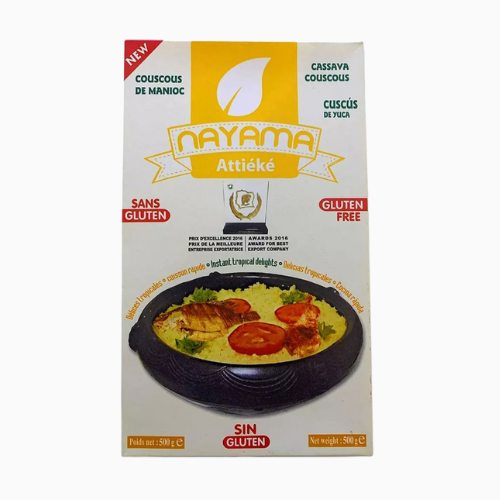 Made from fermented cassava, this traditional couscous pairs perfectly with grilled meats, fish, and stews.