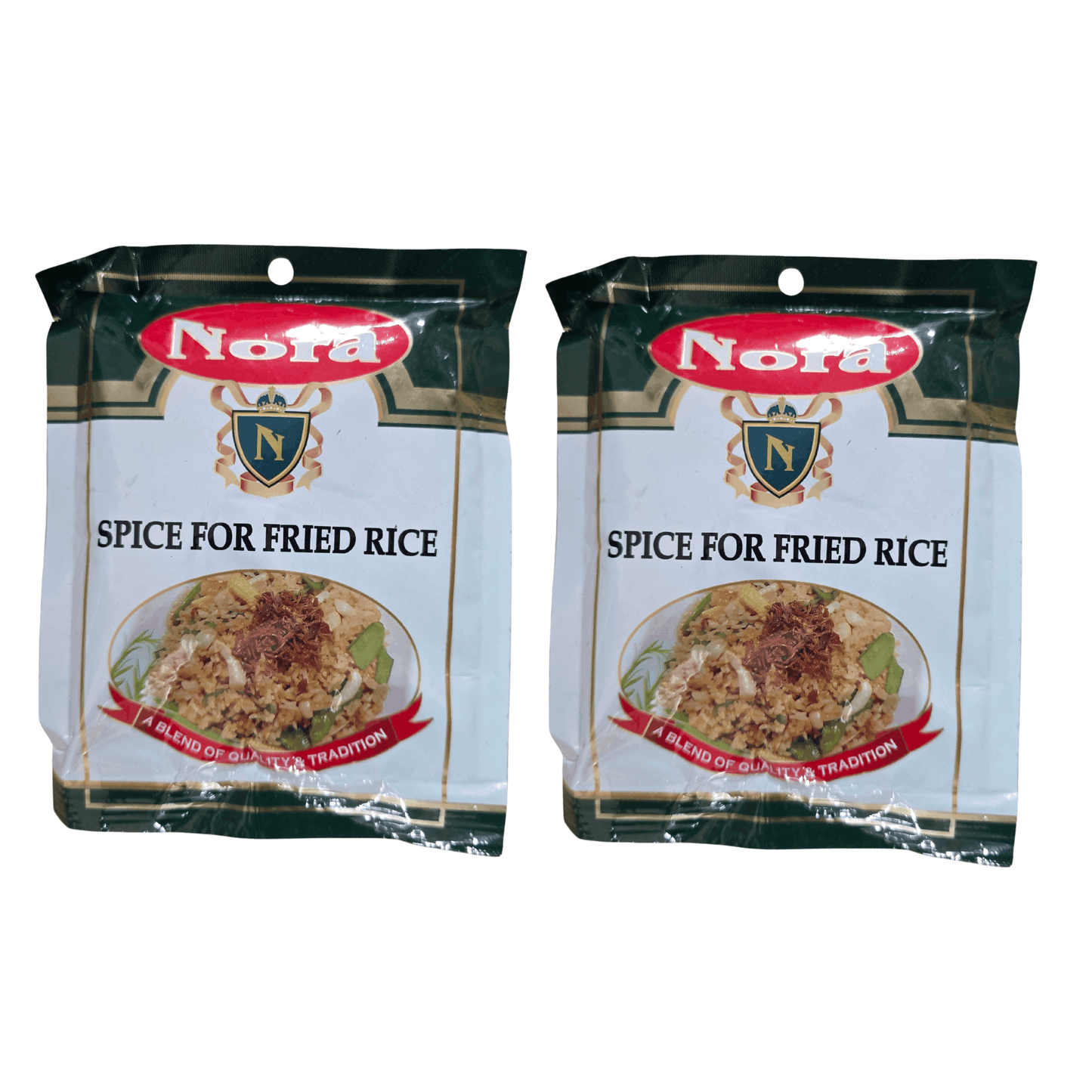 Two packages of Nora Spice for Fried Rice on a plain white background.
