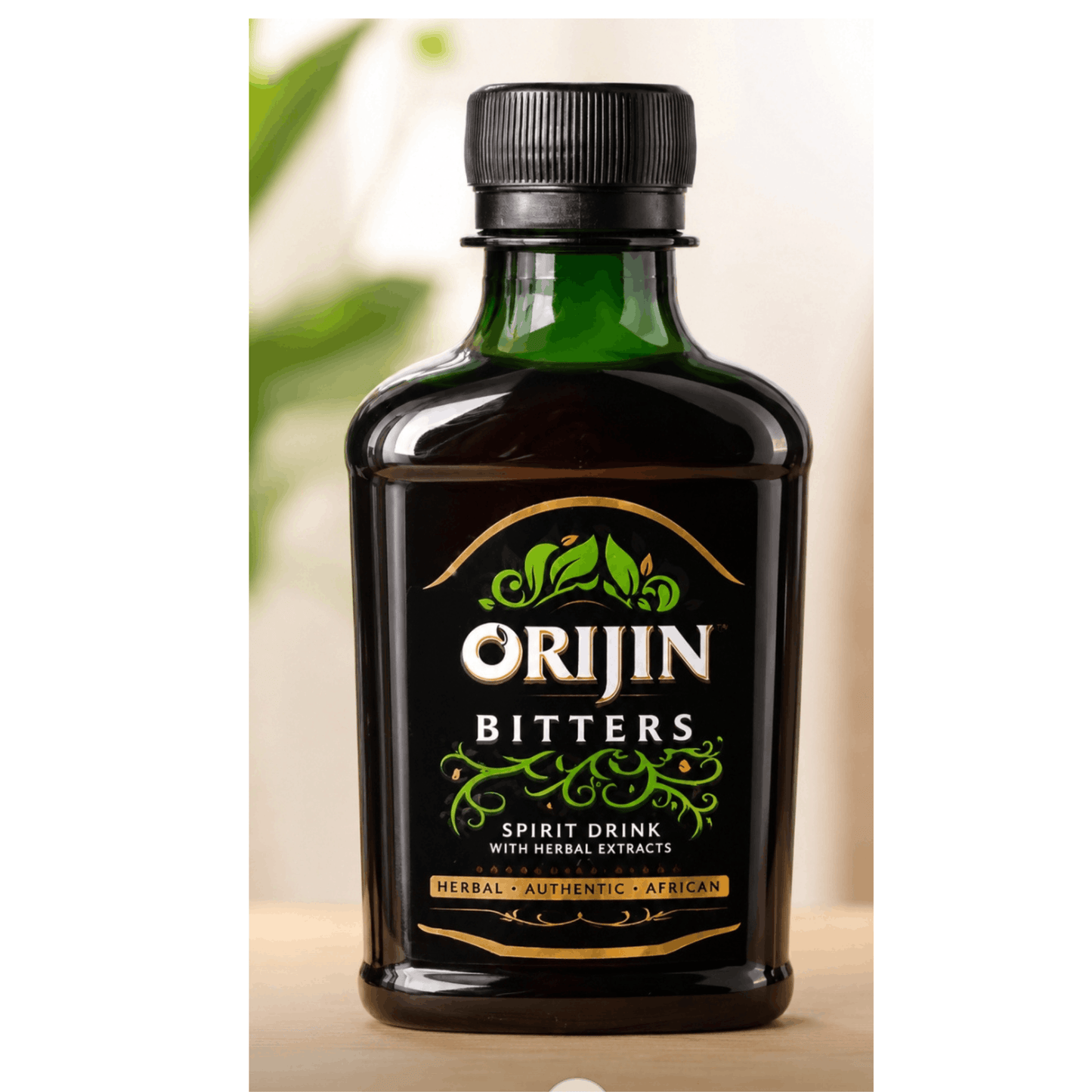 Bottle of Orijin Bitters on a light background