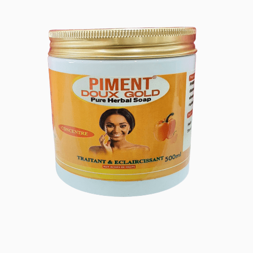 Transform your skin with Piment Doux Gold Lightening Soap. Enriched with nourishing ingredients, it brightens, evens skin tone, and leaves your skin feeling soft, smooth, and radiant.