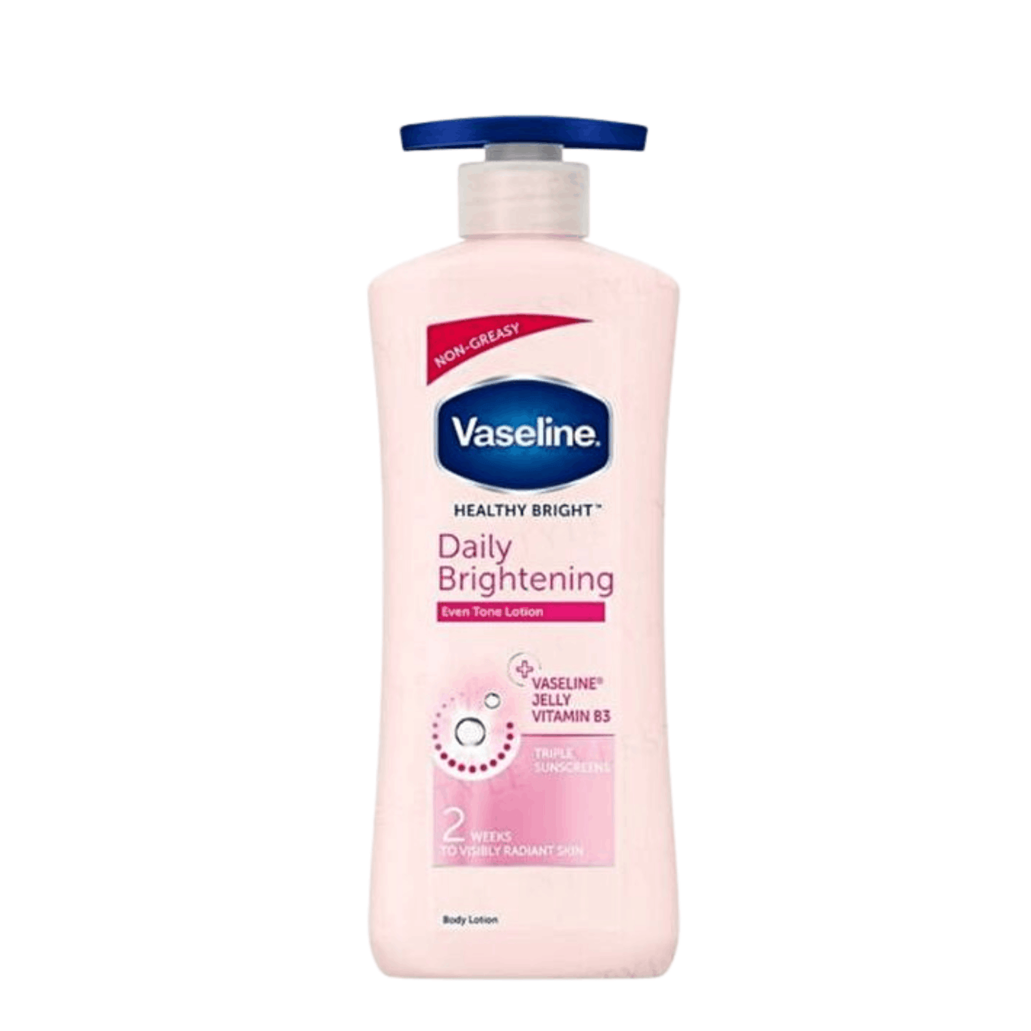 Vaseline Healthy Bright Daily Brightening lotion bottle on a white background