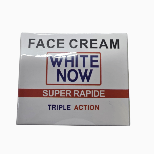 Face cream packaging with 'White Now' branding on a white background