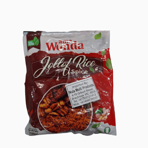 Wonda Jollof Rice Spice packaging on a white background