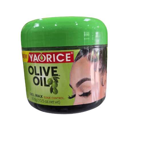 Jar of Yaorice Olive Oil gel wax with a green lid on a white background