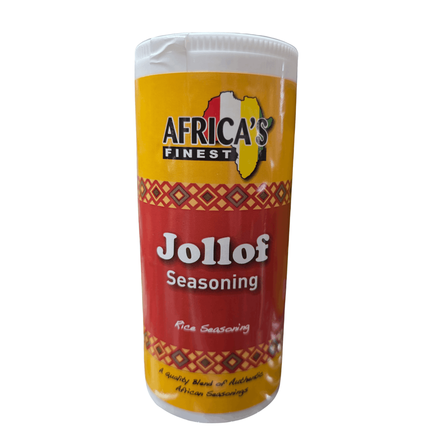 Canister of Africa's Finest Jollof Seasoning on a white background