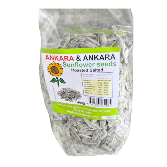 Bag of Ankara & Ankara sunflower seeds on a white background