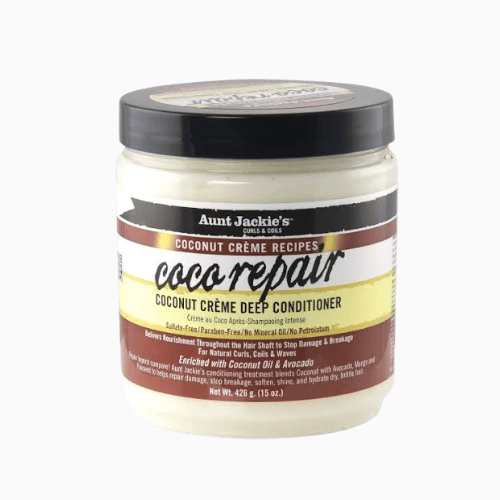 Jar of Aunt Jackie's Coconut Crème Recipes Coco Repair Deep Conditioner on a white background