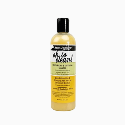 Aunt Jackie's oh so clean shampoo bottle on a white background