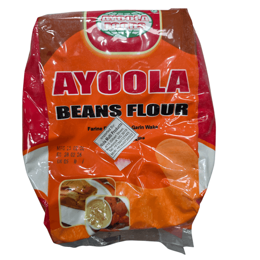 Bag of Ayoola Beans Flour with red and orange packaging on a white background