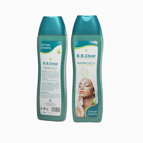 B.B.Clear shower gels on a white background
