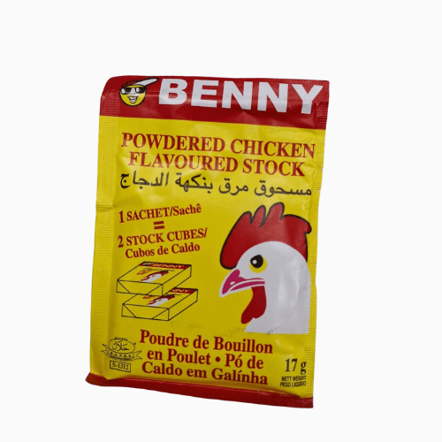 Benny Powdered Chicken Flavoured Stock packet on a white background