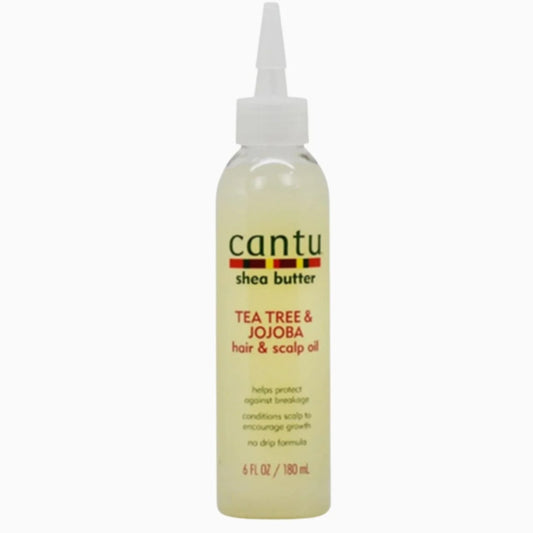 This nourishing blend of shea butter, tea tree, and jojoba oils moisturizes, soothes dry scalp, and strengthens hair, promoting healthy growth and shin