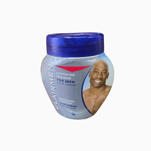 Jar of Clair Men skin product with a blue lid on a white background