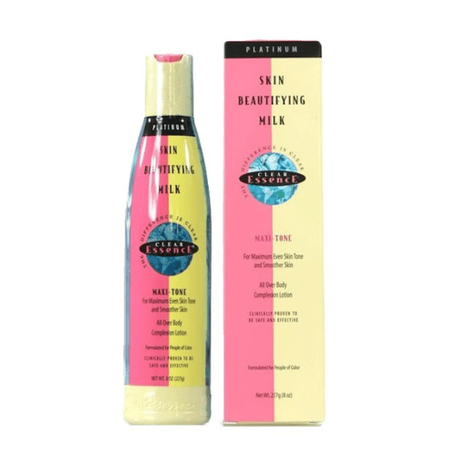 Bottle and packaging of Clear Essence Skin Beautifying Milk on a white background