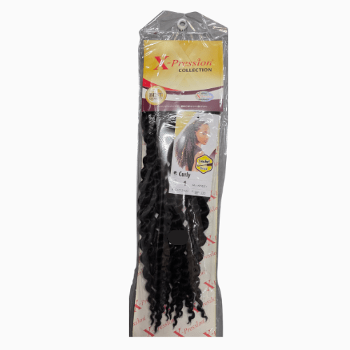 Packaged hair extensions with Xpression Collection branding on a white background