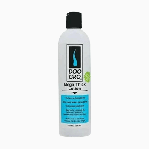 Bottle of Doo Gro Mega Thick Lotion on a white background