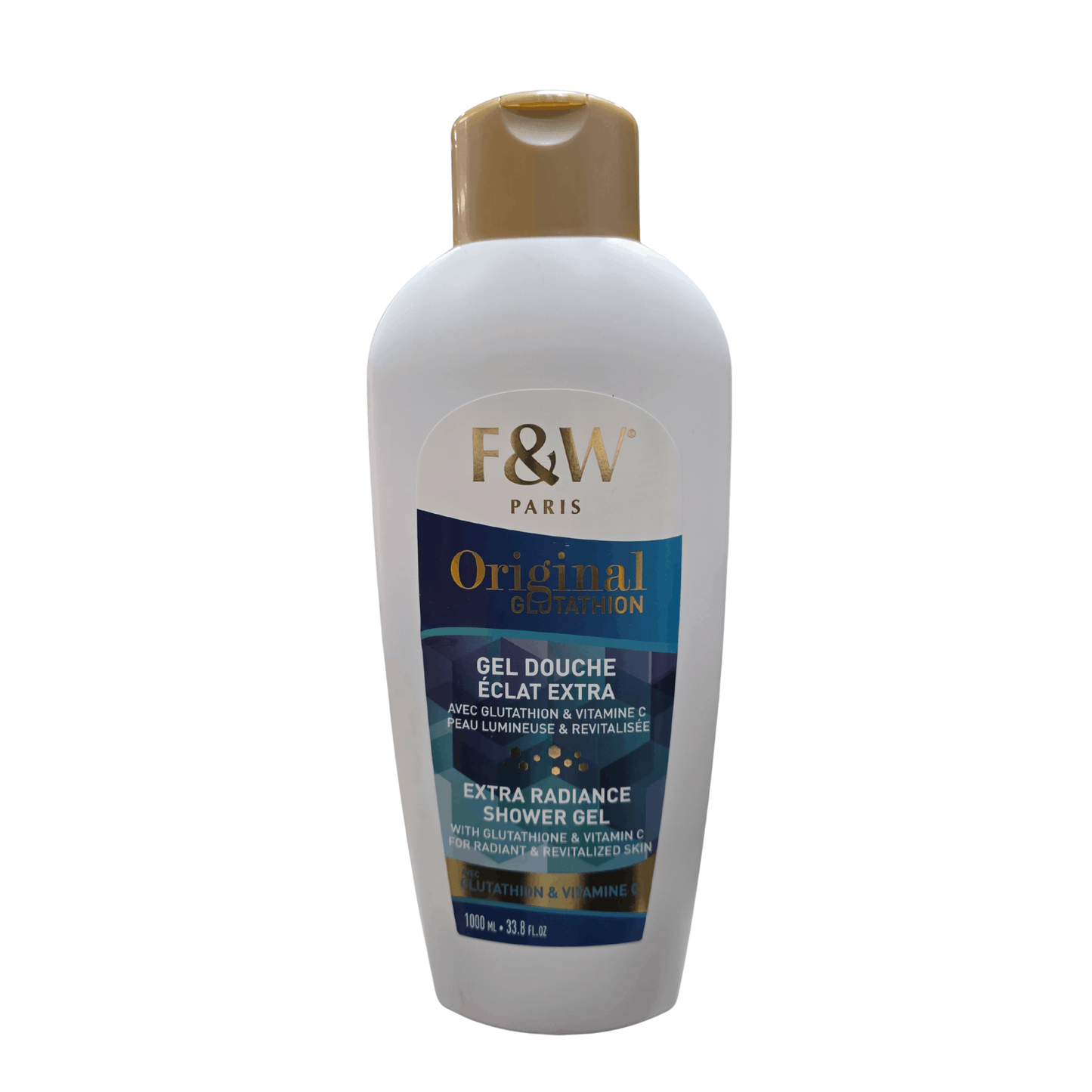 F&W Paris shower gel bottle on a white background