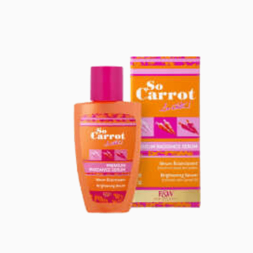 Orange bottle and packaging with 'So Carrot' branding on a white background