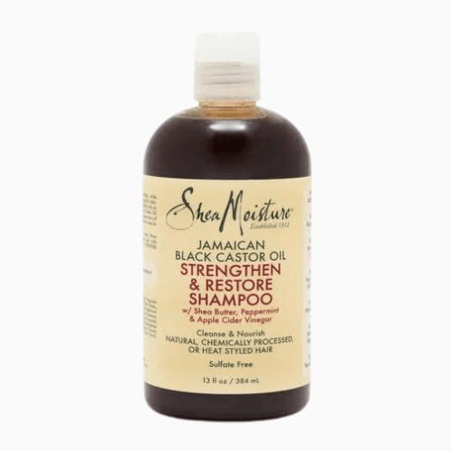 Shea Moisture Jamaican Black Castor Oil Strengthen & Restore Shampoo bottle on a white background