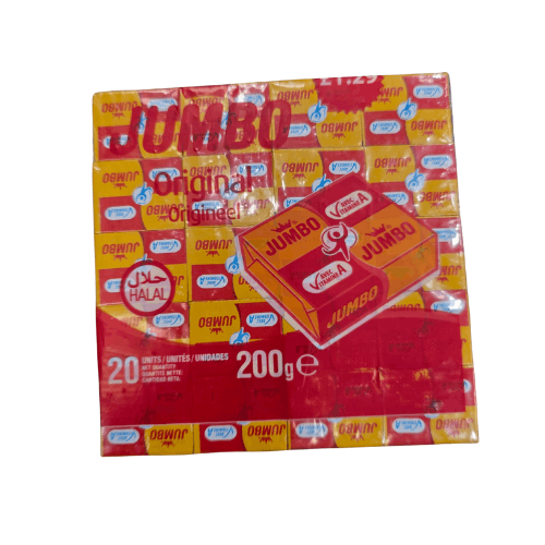 Packaging of Jumbo brand products with red and yellow colors on a white background
