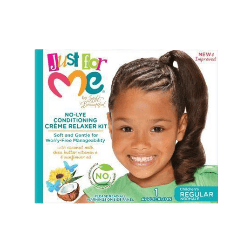 Gentle and nourishing, the Just For Me No-Lye Regular Conditioning Creme Relaxer Kit is designed for kids’ hair. It smooths, conditions, and protects while delivering manageable, silky results with less breakage.