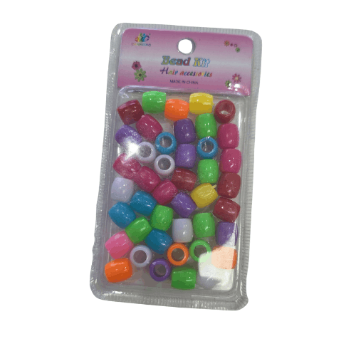 Packaged colorful beads with a clear plastic cover on a white background
