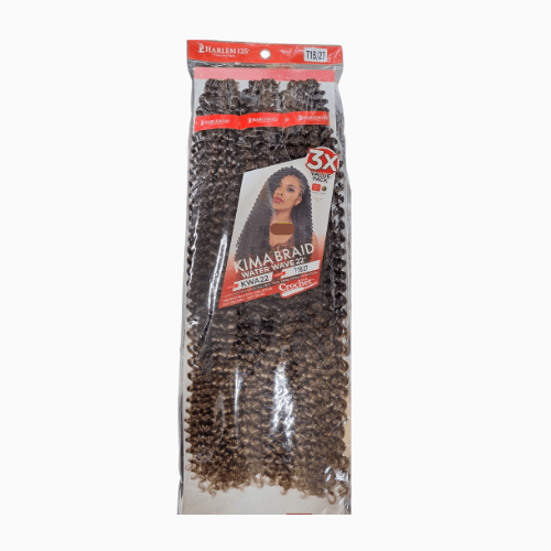 Packaged hair extensions with a visible brand label on a white background