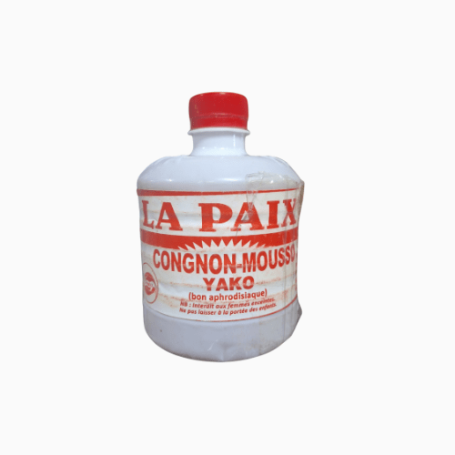 Bottle labeled 'La Paix' with red cap on a white background