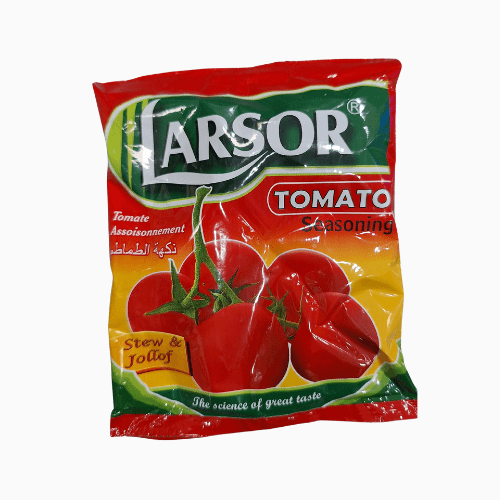 Larsor tomato seasoning packet on a white background