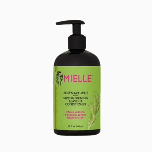 Mielie conditioner bottle with green label and black pump on a white background