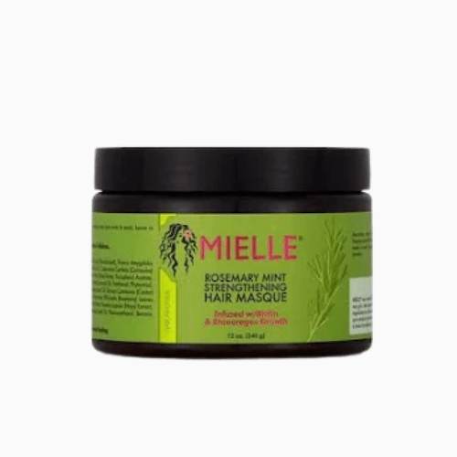 Mielle Rosemary Mint Strengthening Hair Masque jar on a white background