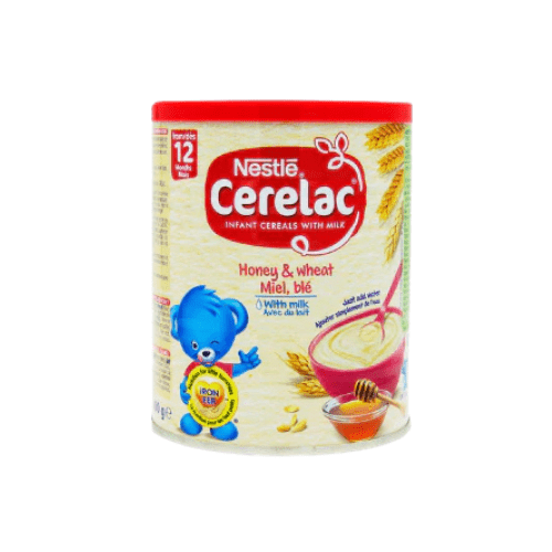 Nestle Cerelac honey & wheat infant cereal can on a white background