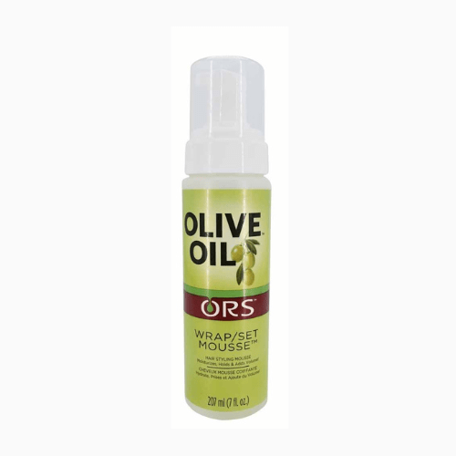 ORS Olive Oil Wrap/Set Mousse 207ml defines, nourishes & holds hair. Adds shine, moisture, and long-lasting control for wraps, sets, and curls.