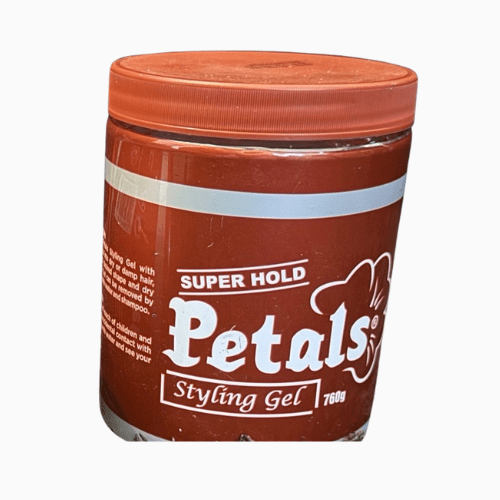 Jar of Petals Super Hold Styling Gel with red lid on a white background
