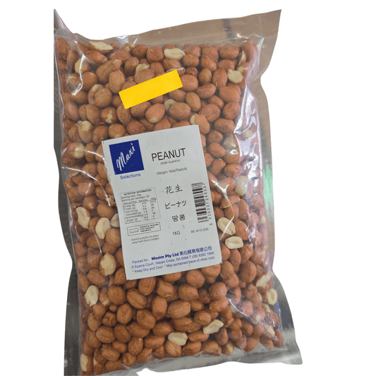 Bag of peanuts with a label on a white background