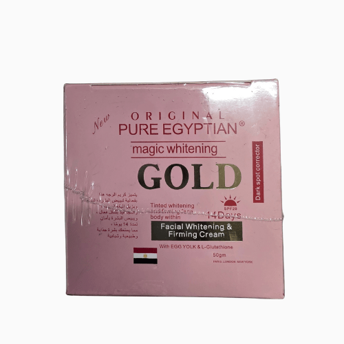 Box of Original Pure Egyptian magic whitening gold cream on a white background