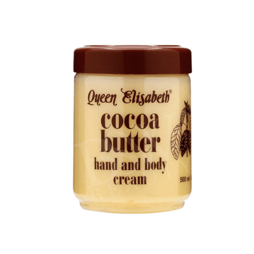 Nourish and soften your skin with Queen Elisabeth Cocoa Butter Hand & Body Cream (500g). Ideal for dry skin, stretch marks, and daily hydration. Rich, creamy, and soothing.