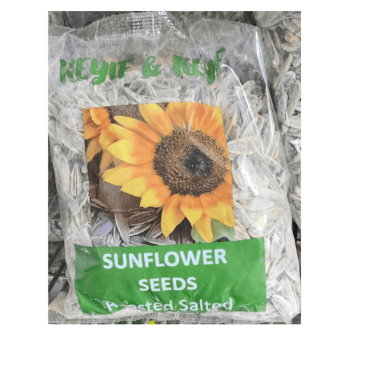 Bag of roasted salted sunflower seeds with a sunflower image on the packaging.