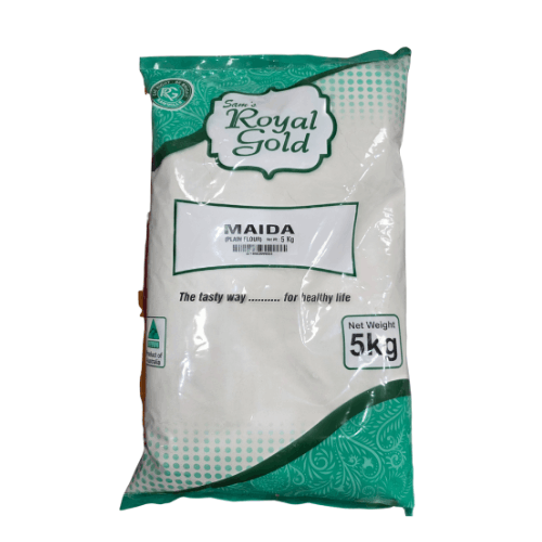 Bag of Royal Gold Maida flour on a white background