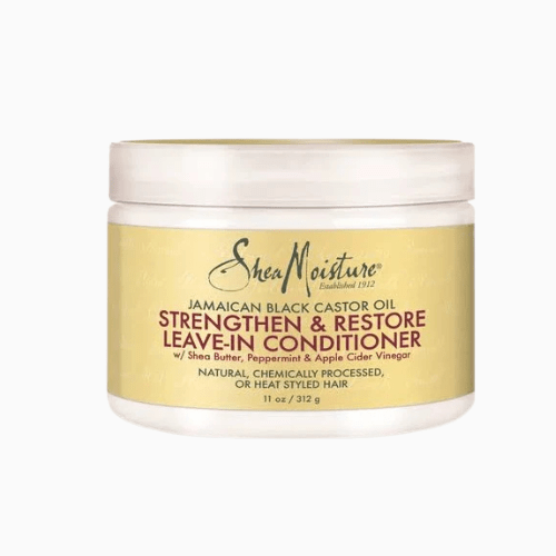 SheaMoisture Jamaican Black Castor Oil Leave-In Conditioner jar on a white background