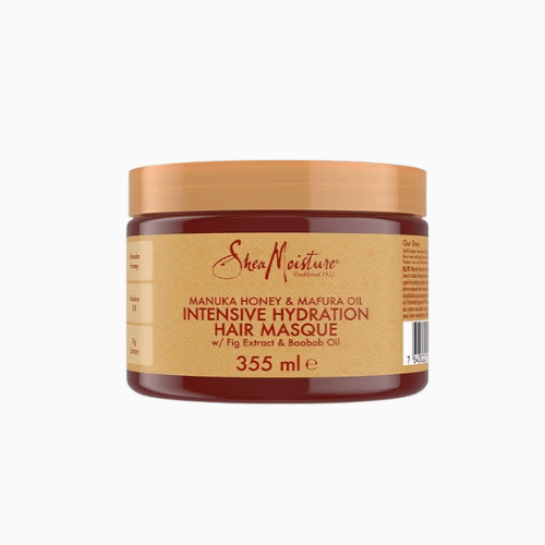 Shea Moisture hair mask jar on a white background
