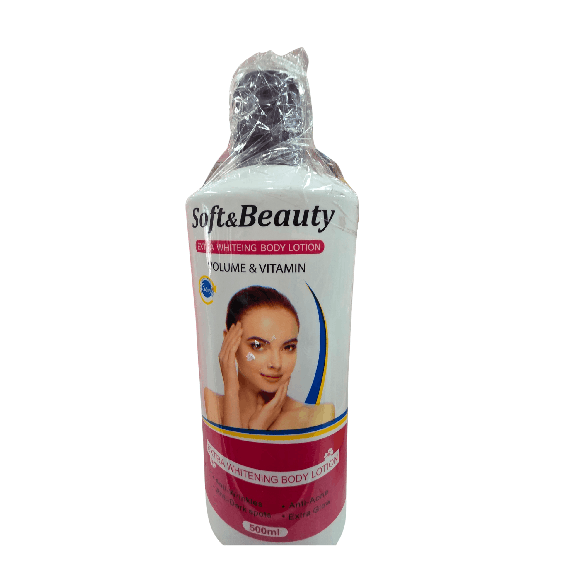 Soft & Beauty body lotion bottle on a white background