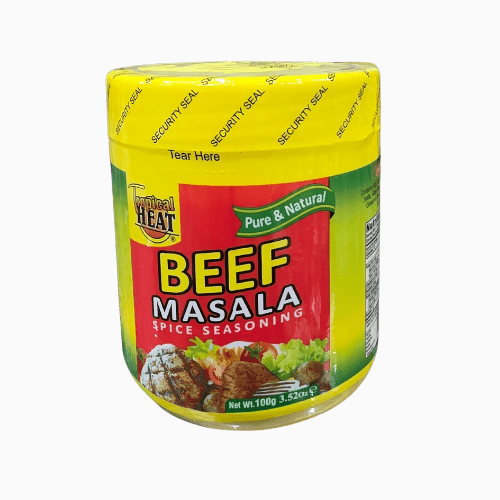 Tropical Heat Beef Masala spice seasoning container on a white background