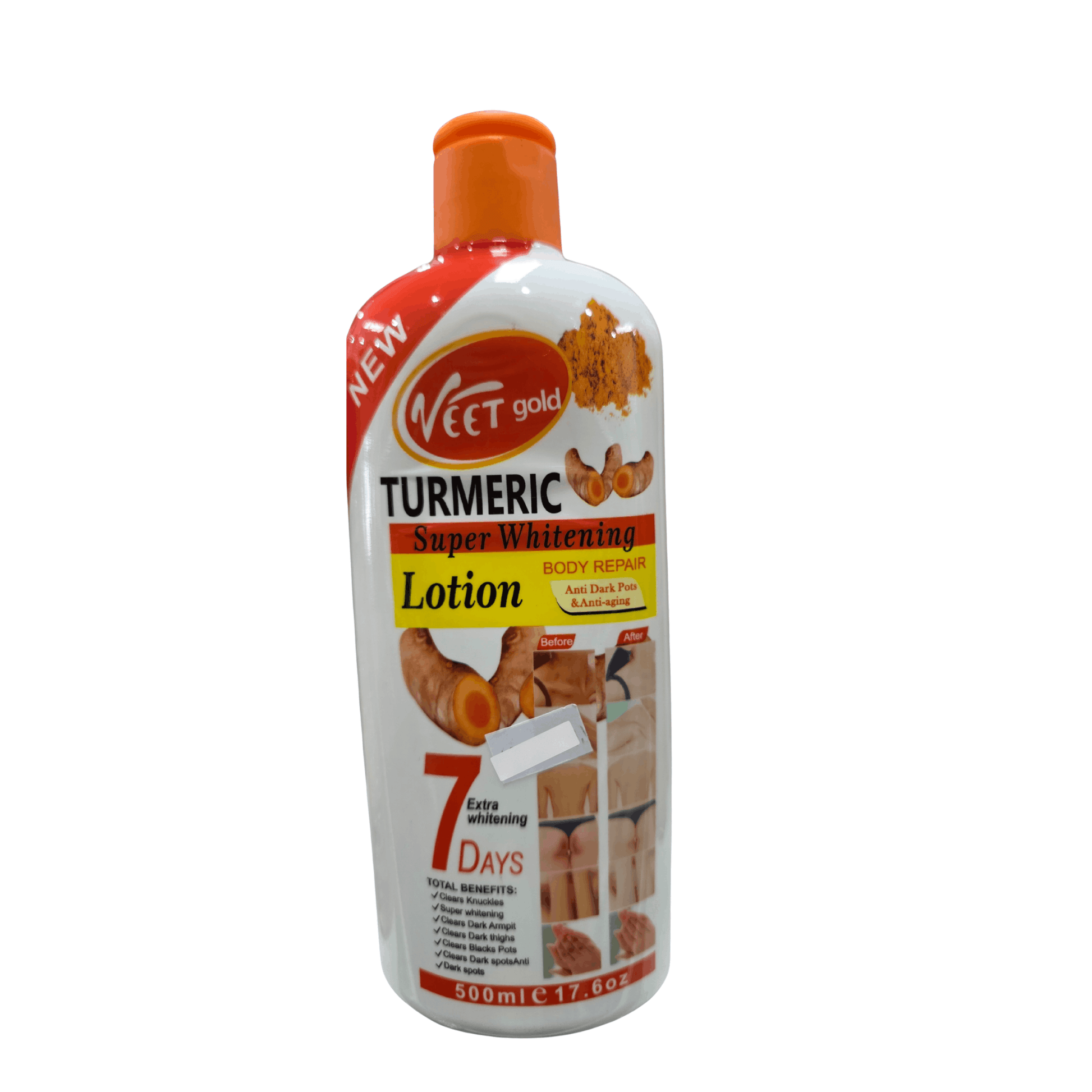 Veet gold Turmeric Super Whitening Lotion bottle on a white background