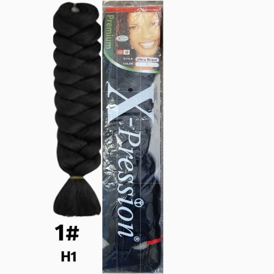 This high-quality braiding hair features a deep black shade and a soft, smooth texture, perfect for creating bold and elegant braids